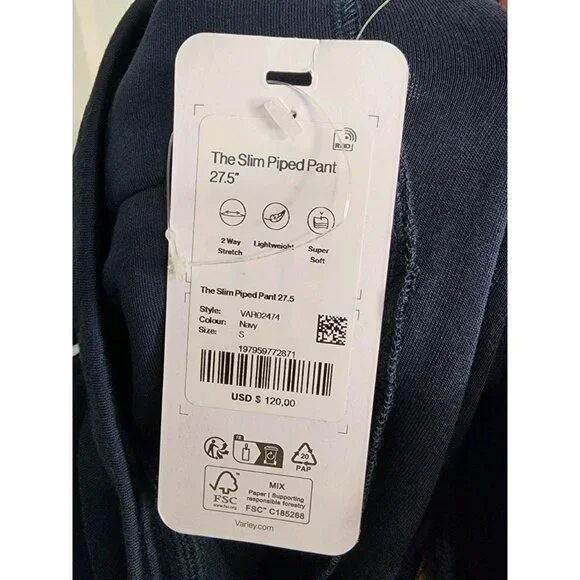 Varley The Slim Piped Pant Navy DoubleSoft Size Small NWT